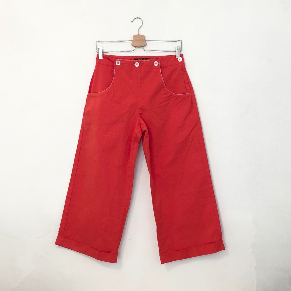 J Peterman Sailor Culottes Crop Pants size 0 in Navy Blue NWOT